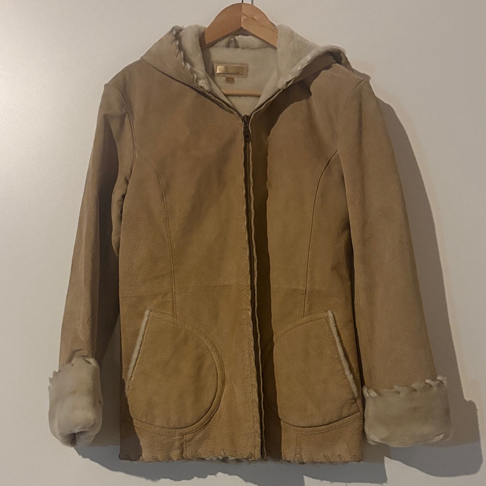 Wilson Leather Vintage Tan Teddy Jacket with Hood